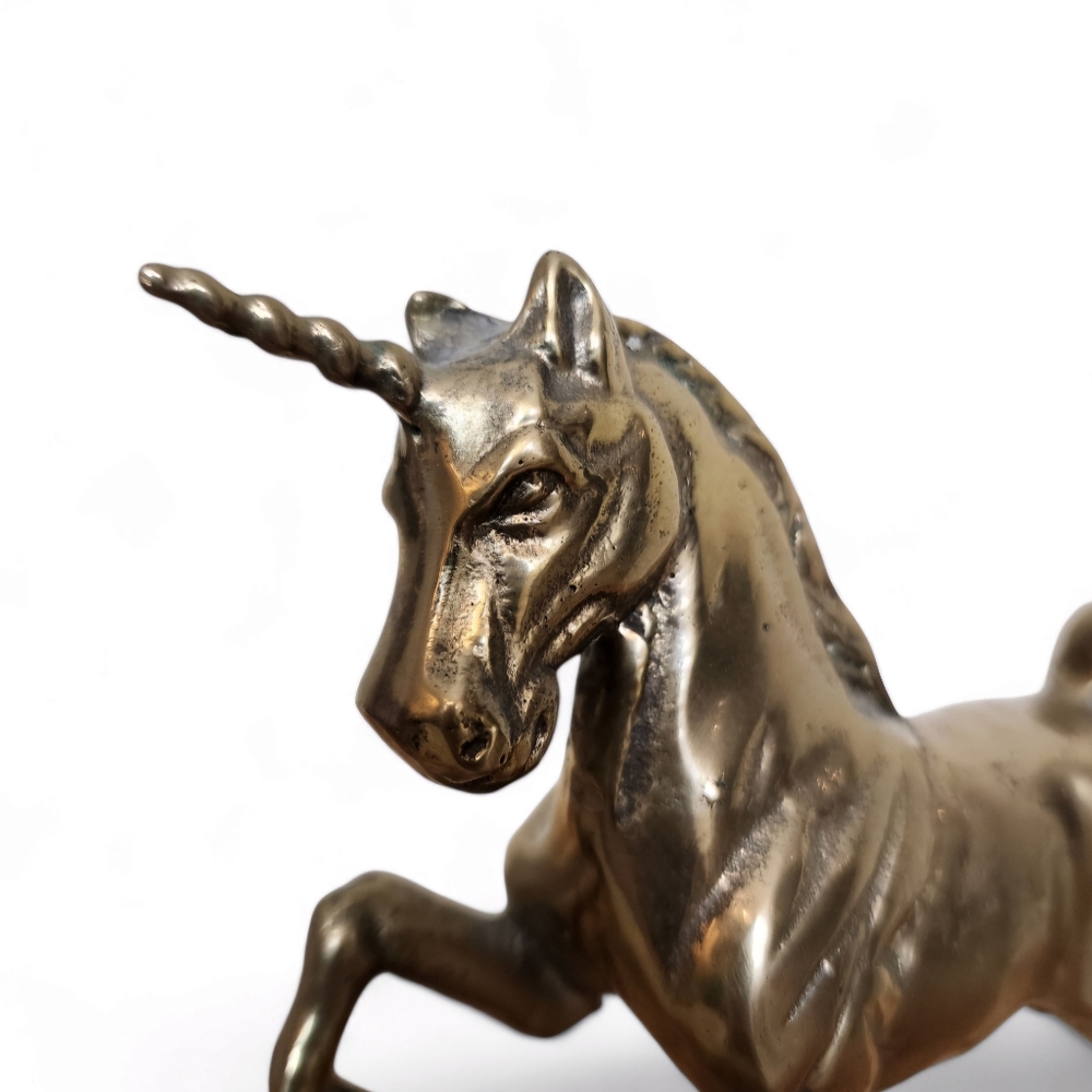 Vintage Solid Brass Unicorn Figurine 5" Mythical Horse Cottagecore Fantasy Decor - Picture 5 of 10